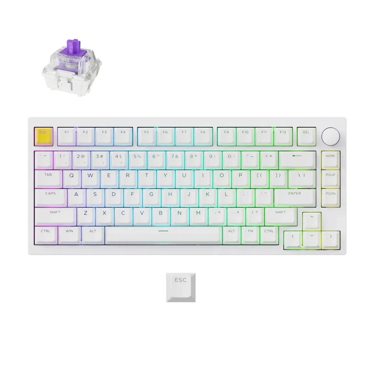 Bàn phím gaming không dây Lemokey P1 HE màu trắng với switch từ tính Gateron Double-Rail và keycap PBT xuyên sáng.