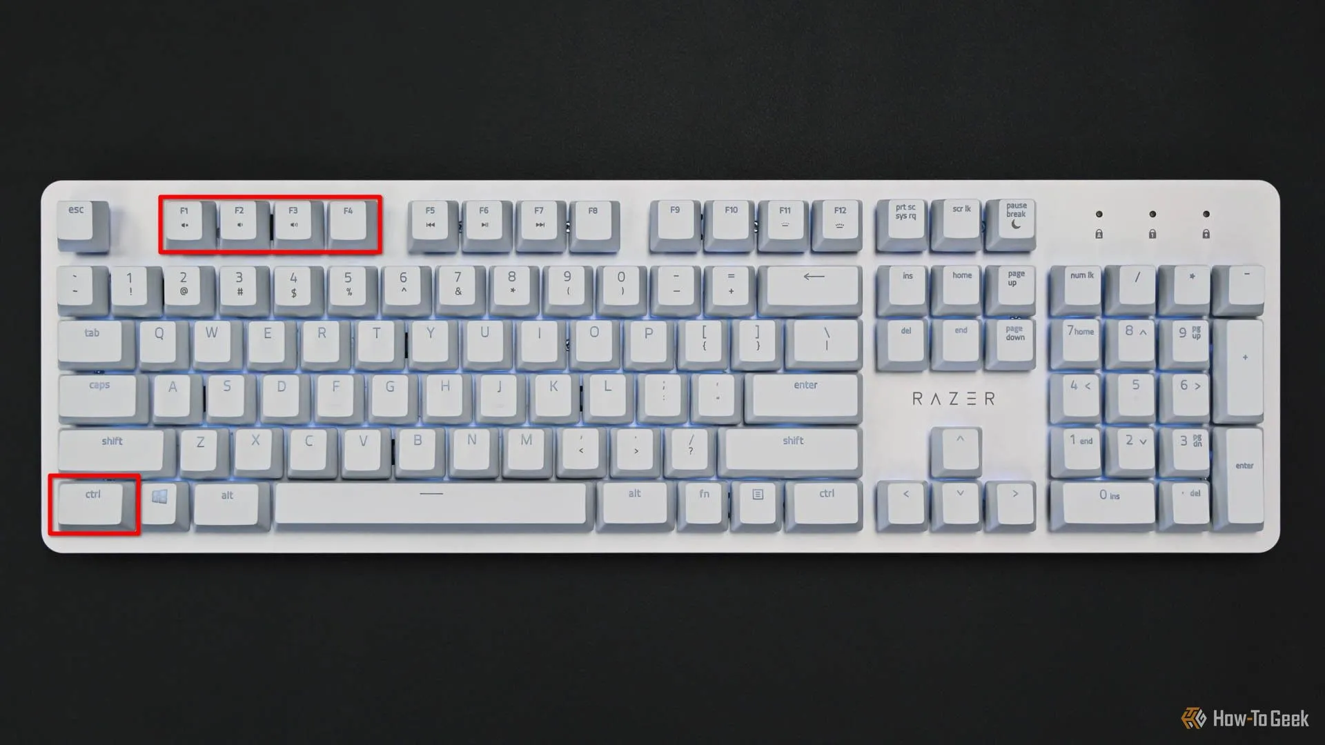 Bàn phím với các phím Ctrl và Function (F1, F2...) được đánh dấu đỏ, minh họa phím tắt chuyển đổi màn hình ảo trên Linux