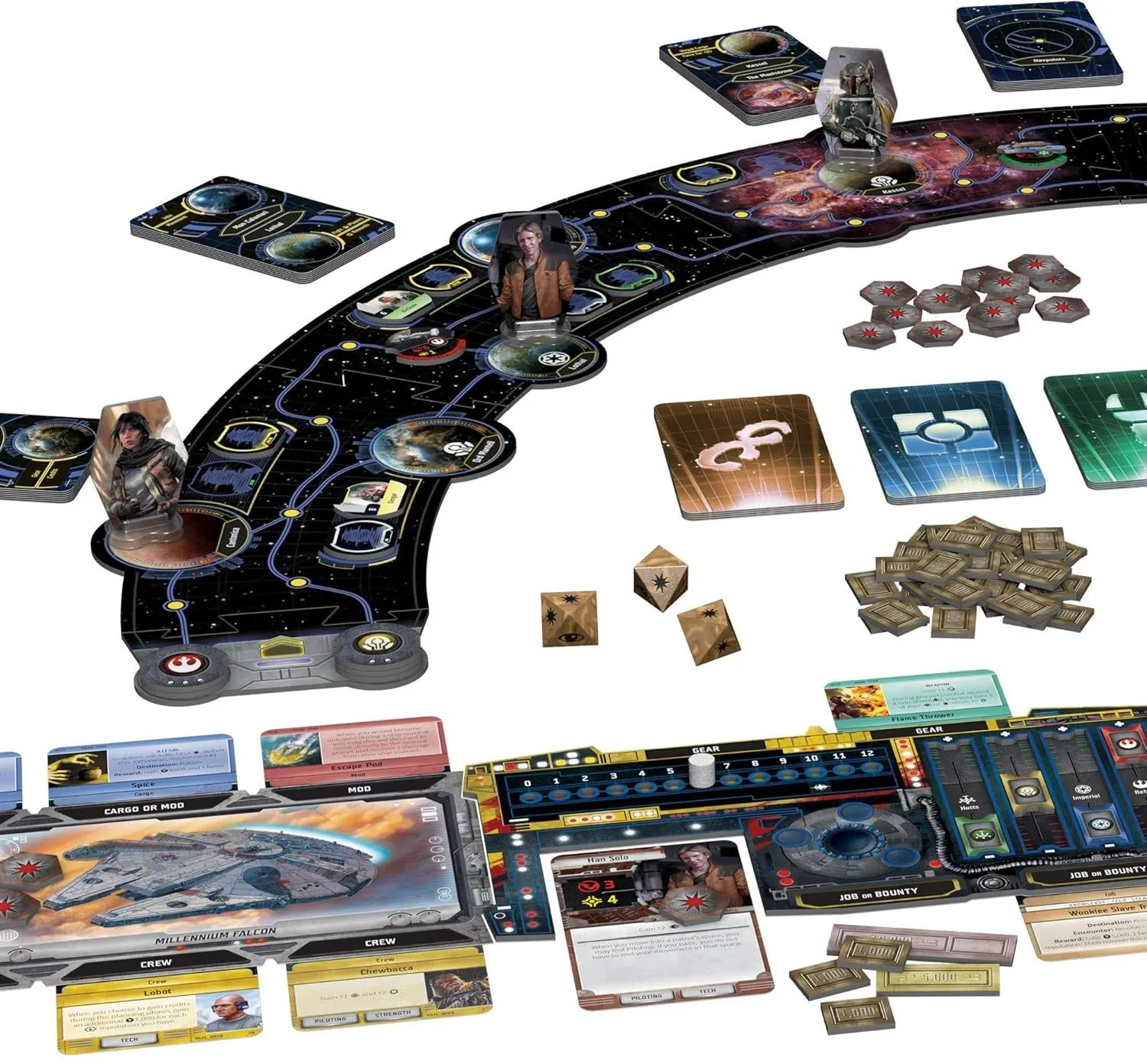 Bảng chơi game Star Wars Outer Rim với các phi thuyền, nhân vật và bản đồ thiên hà