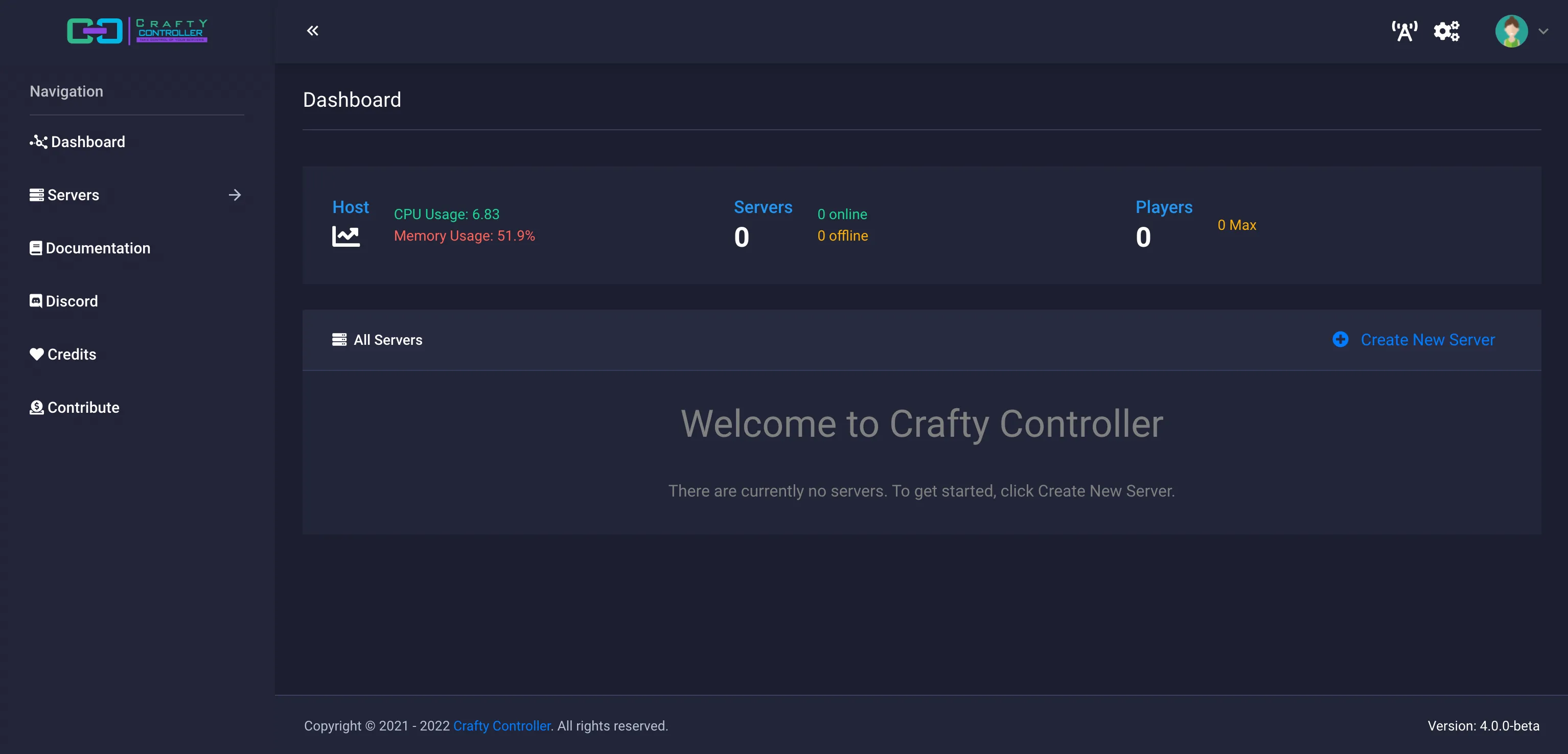 Bảng điều khiển của Crafty Controller 4, một phần mềm quản lý server Minecraft chuyên nghiệp