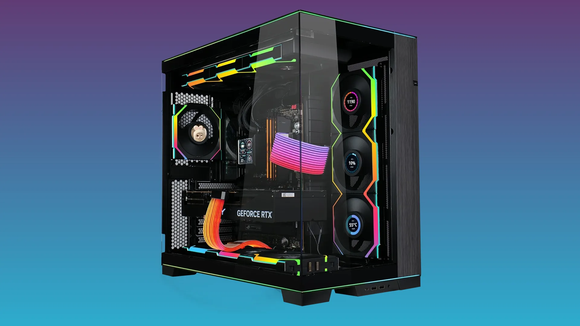 Bảy quạt Lian Li UNI Fan SL - LCD Wireless 120 tạo điểm nhấn ấn tượng trong vỏ case PC.