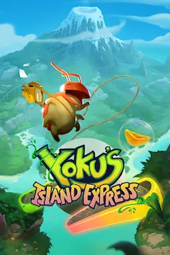 Bìa game Yoku's Island Express với bọ hung Yoku và thế giới đảo đầy màu sắc