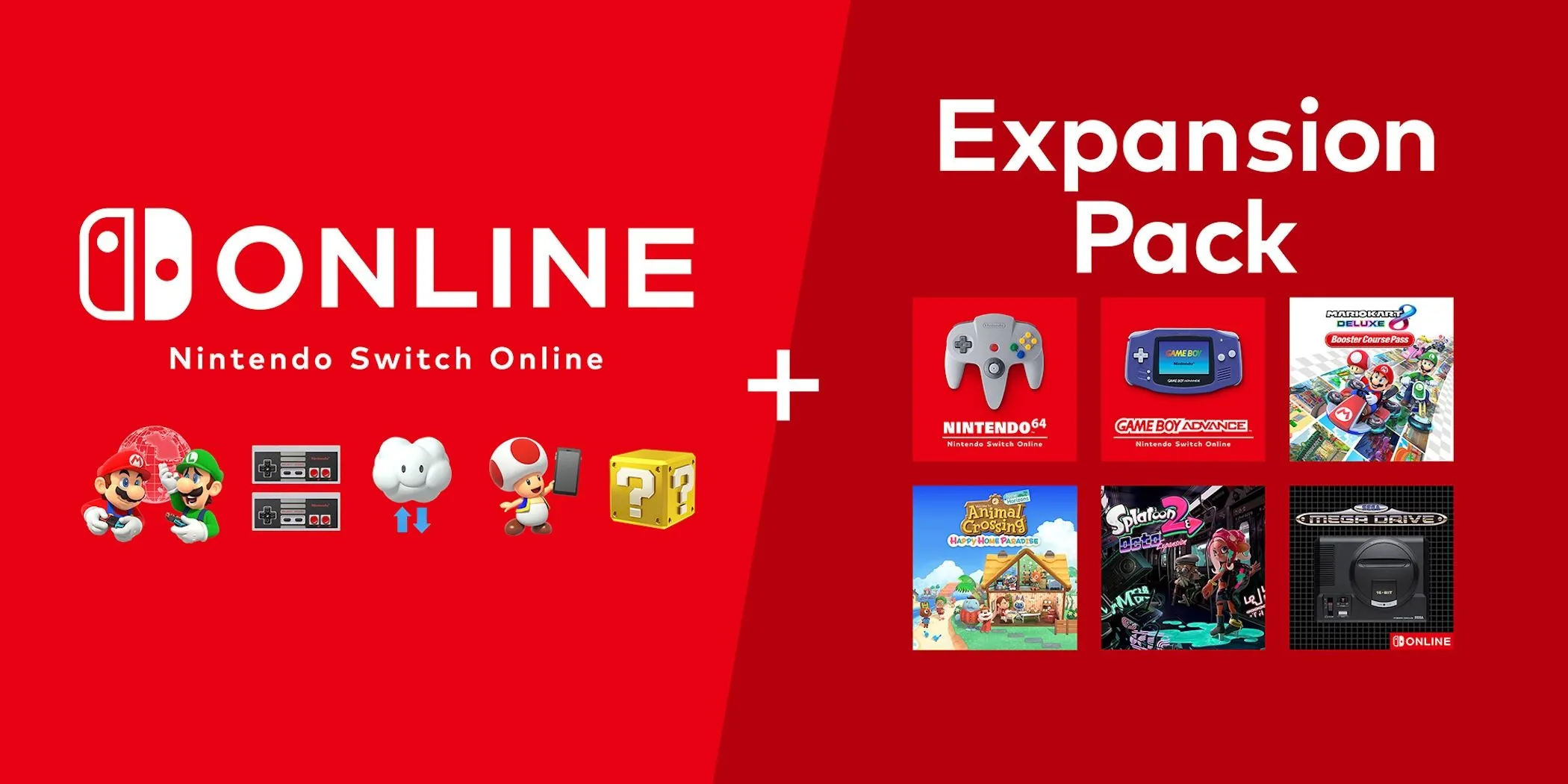 Biểu tượng và nội dung gói dịch vụ Nintendo Switch Online và Expansion Pack.