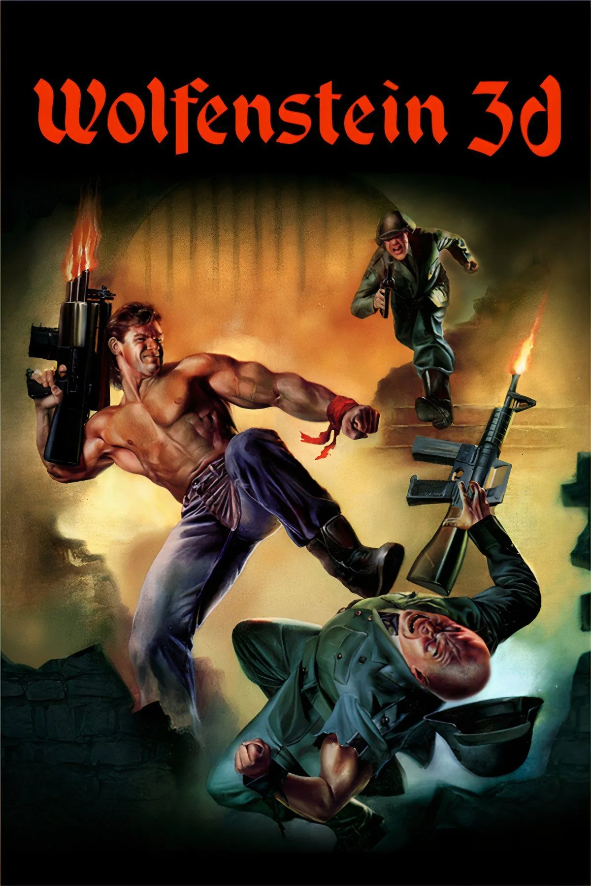 Bộ ba ảnh chụp màn hình Wolfenstein 3D, so sánh các phân cảnh khác nhau trong tựa game FPS kinh điển