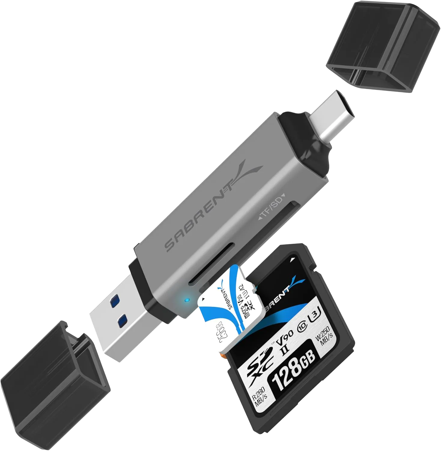 Bộ chuyển đổi Sabrent đọc thẻ SD và microSD với cổng USB-A và USB-C
