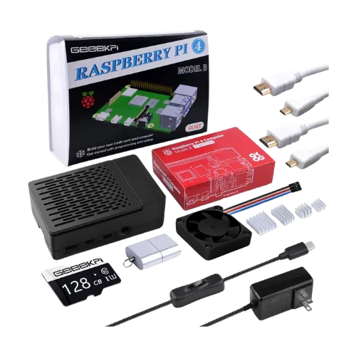 Bộ khởi động GeeekPi Raspberry Pi 4 8GB bao gồm vỏ, thẻ nhớ microSD, bộ nguồn, quạt và cáp HDMI, lý tưởng cho việc xây dựng HTPC tự chế.