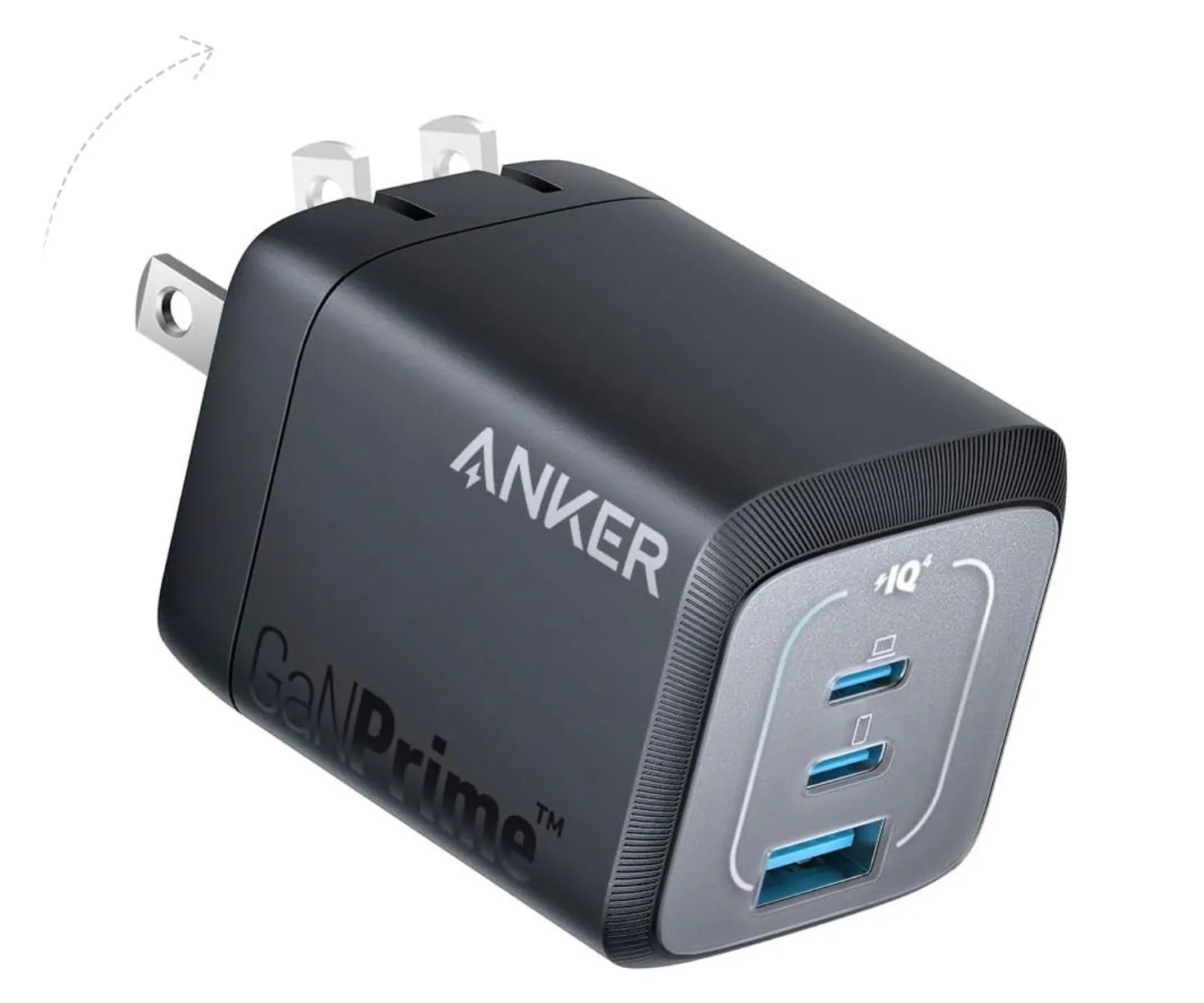 Bộ sạc Anker Prime 67W USB-C 3 cổng màu đen với chấu gập gọn