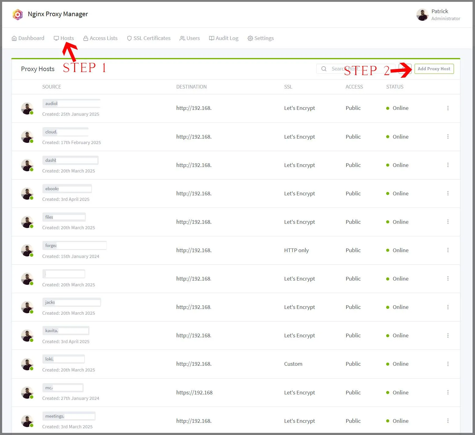 Các bước ban đầu để thiết lập Nginx Proxy Manager, hiển thị giao diện người dùng dễ sử dụng.
