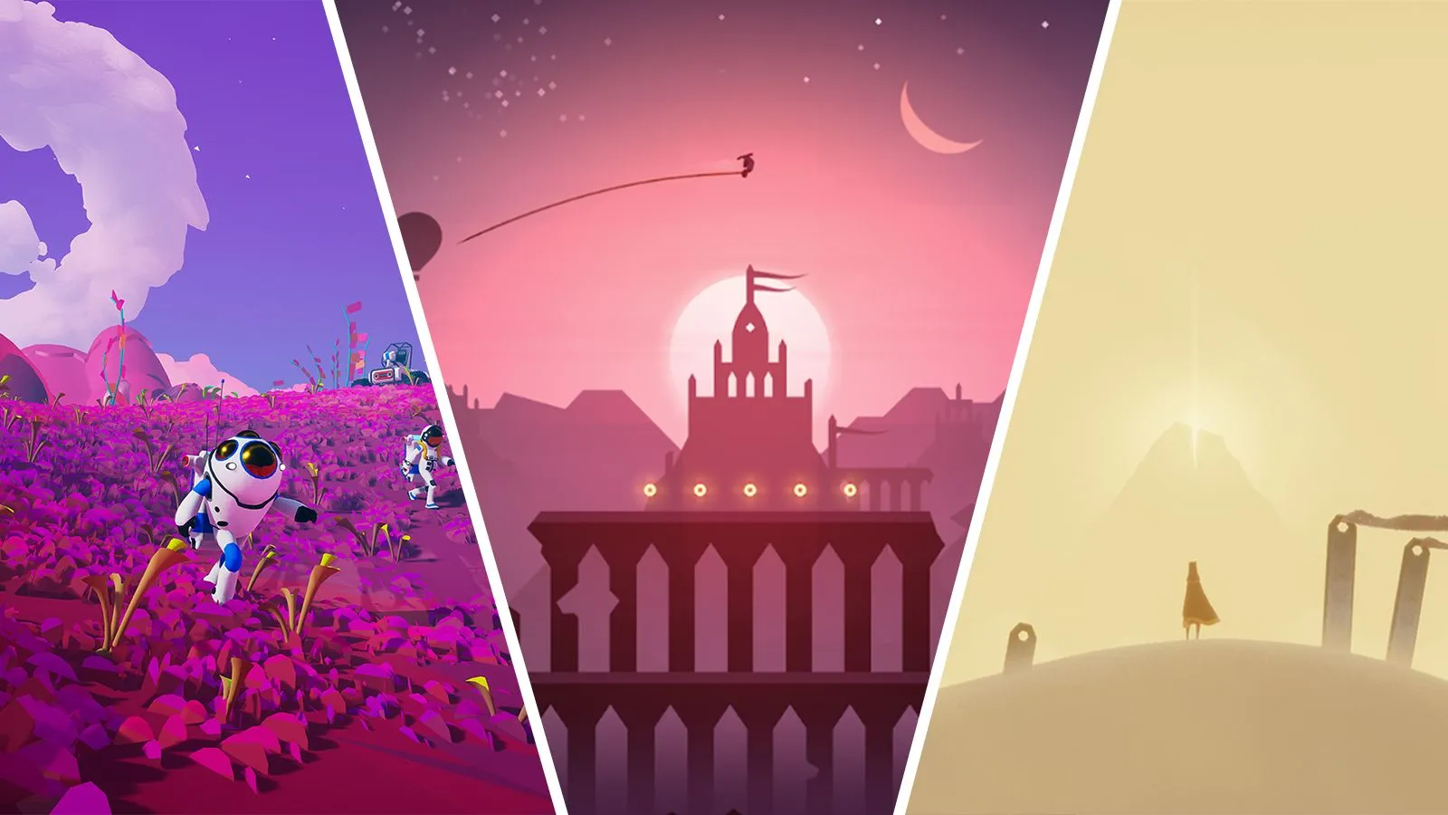 Các hình ảnh từ các trò chơi như No Man's Sky, tượng trưng cho việc giải trí bằng game offline.