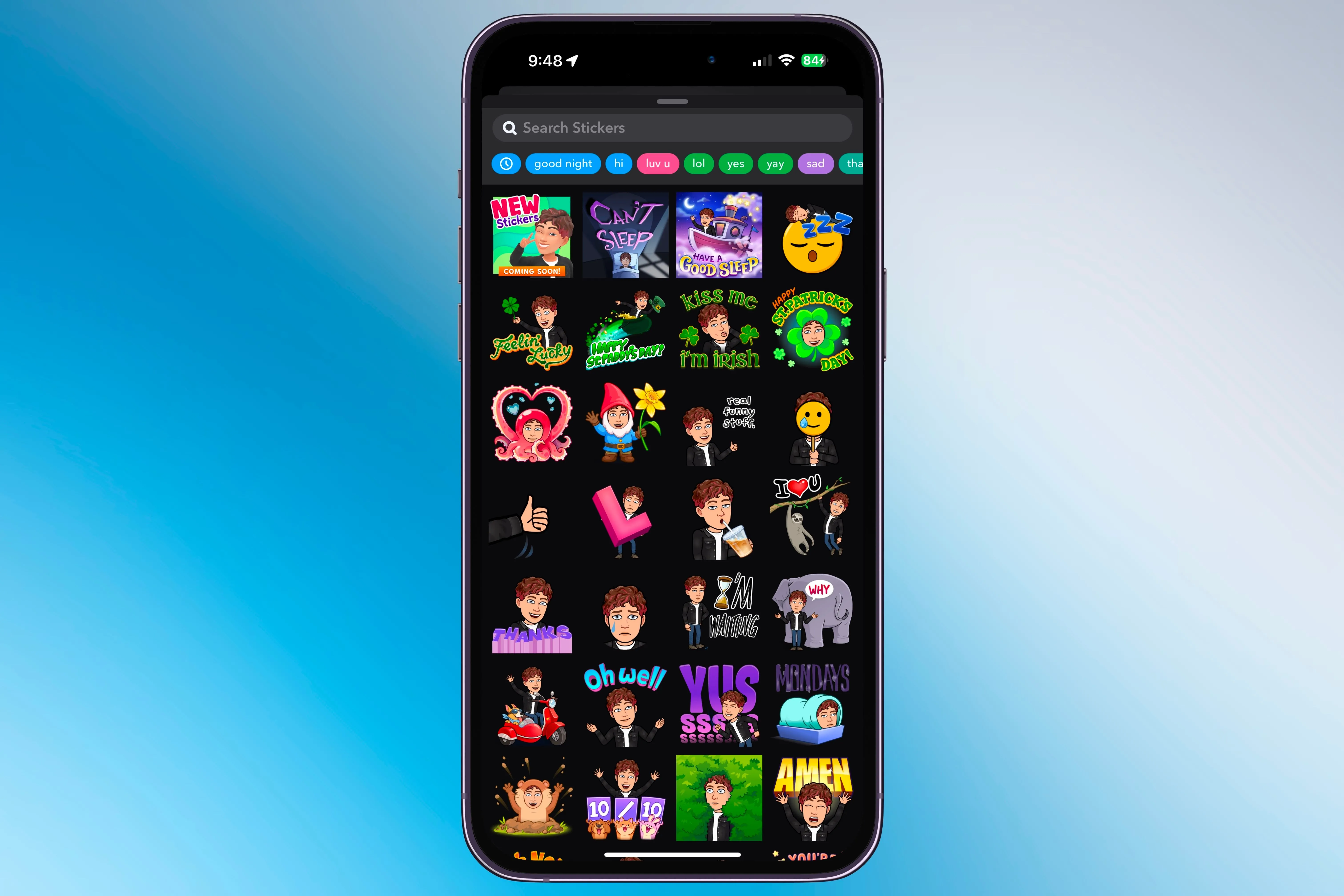 Các sticker Bitmoji đa dạng trong ứng dụng iMessage của nó trên iPhone.