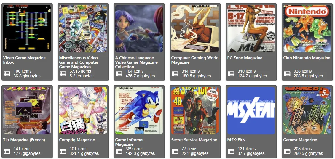 Các ví dụ về tạp chí game cổ điển có thể tìm thấy trên Internet Archive để đọc trực tuyến