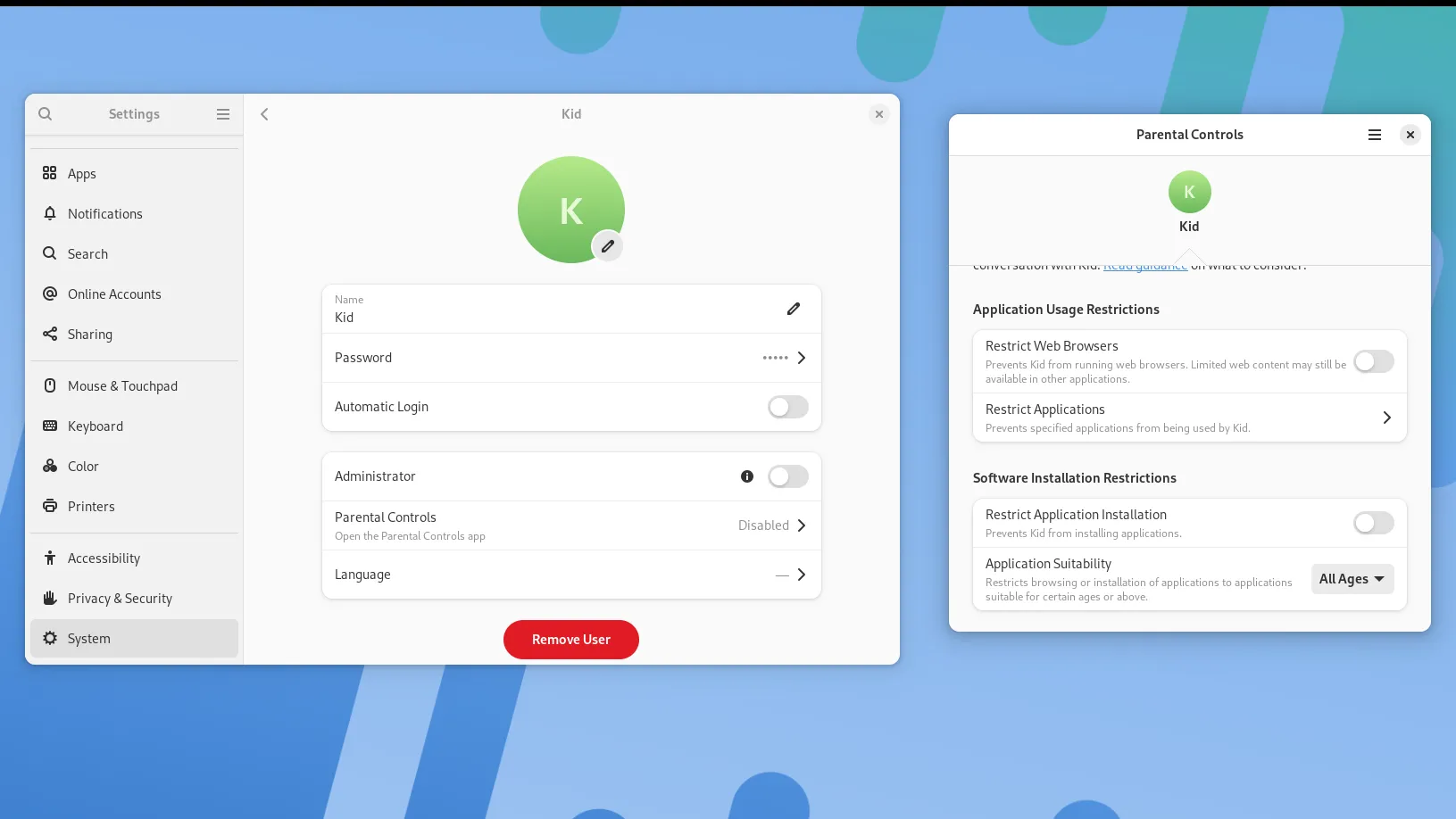 Cài đặt kiểm soát phụ huynh trong môi trường GNOME desktop