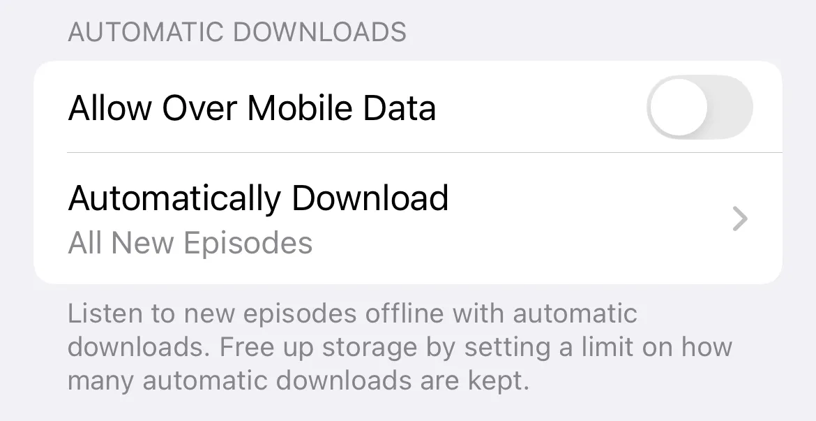 Cài đặt tự động tải về cho ứng dụng Apple Podcasts