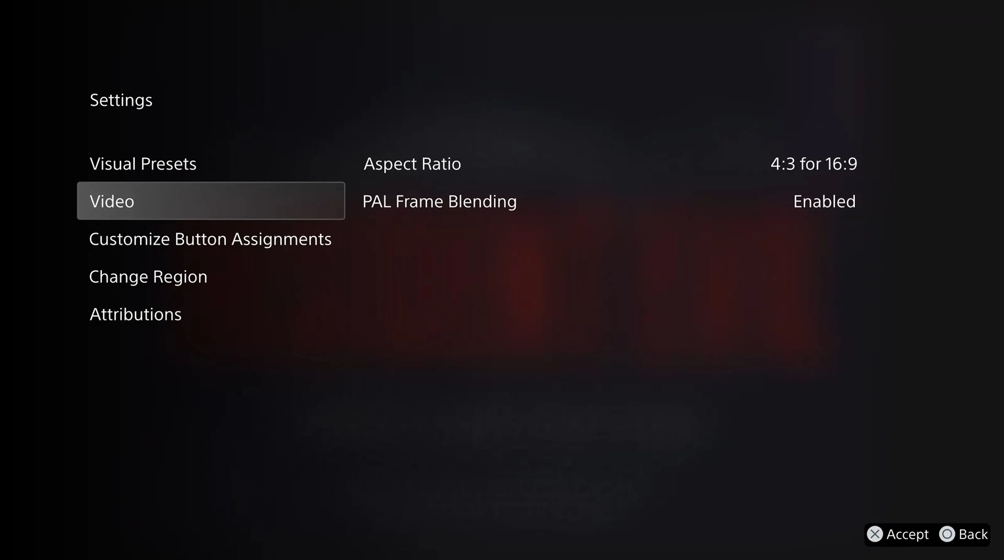 Cài đặt Video của giả lập PlayStation Classics với tùy chọn Bật Frame Blending