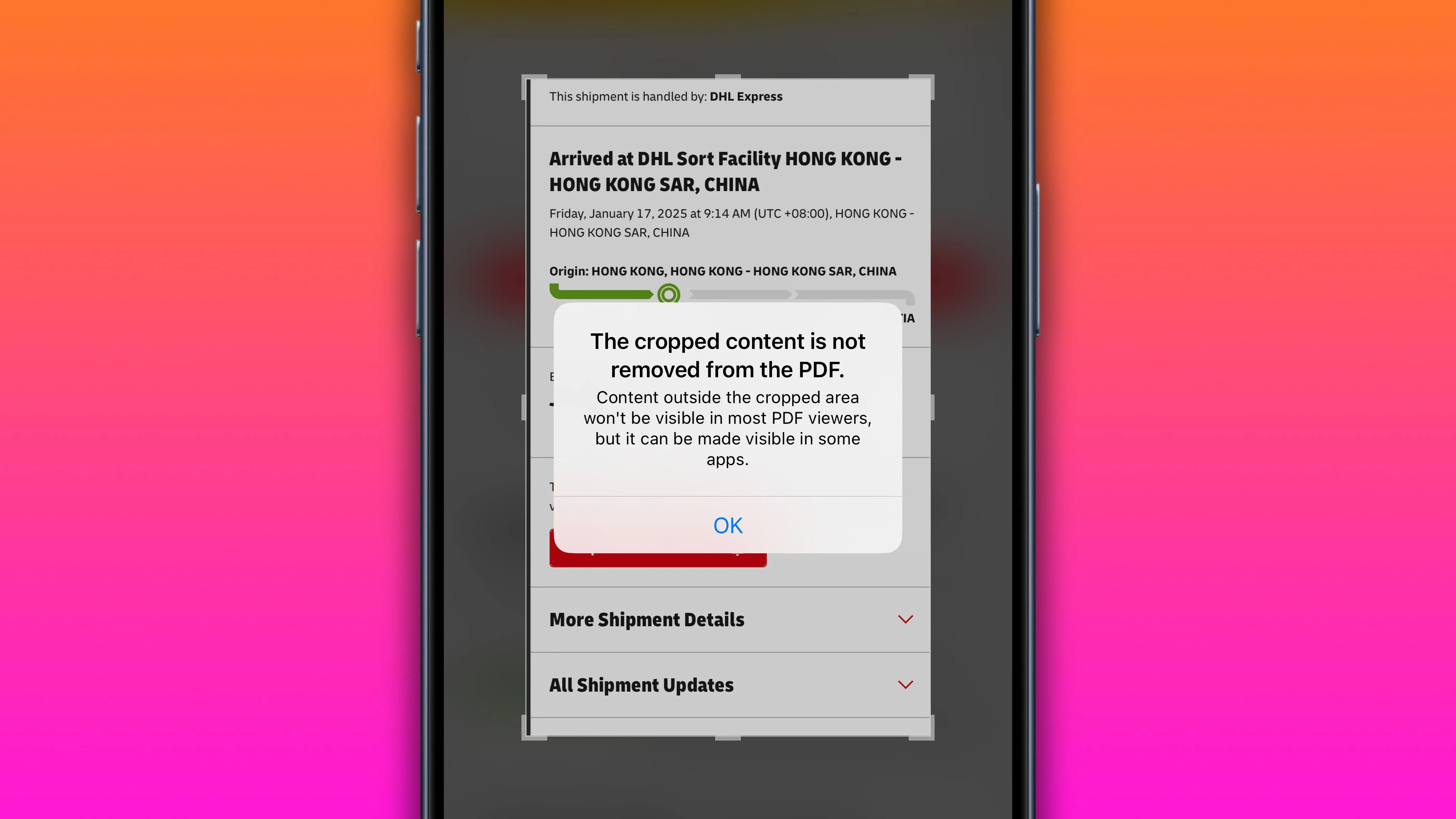 Cảnh báo quyền riêng tư khi cắt ảnh PDF trong công cụ chụp màn hình iOS 18.3