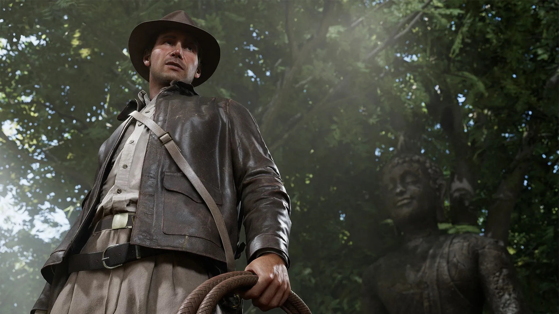 Cảnh cắt cảnh điện ảnh trong Indiana Jones and the Great Circle, thể hiện chất lượng đồ họa và diễn xuất