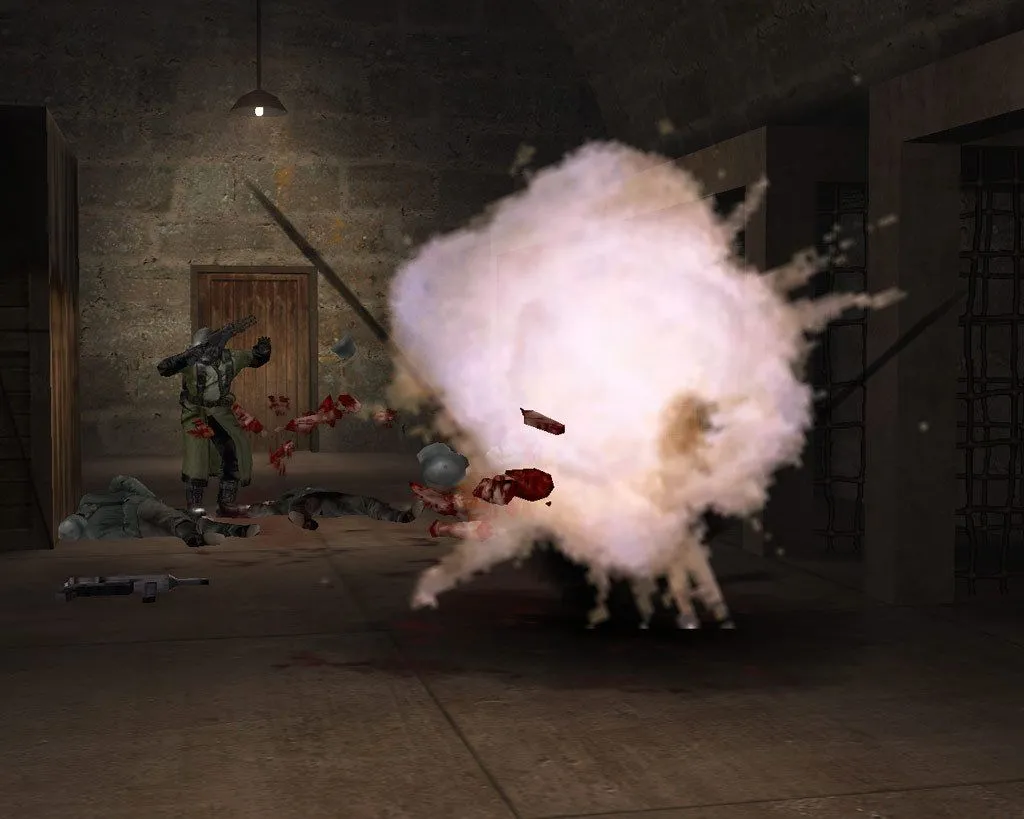 Cảnh chiến đấu góc nhìn thứ nhất đầy kịch tính trong Return to Castle Wolfenstein