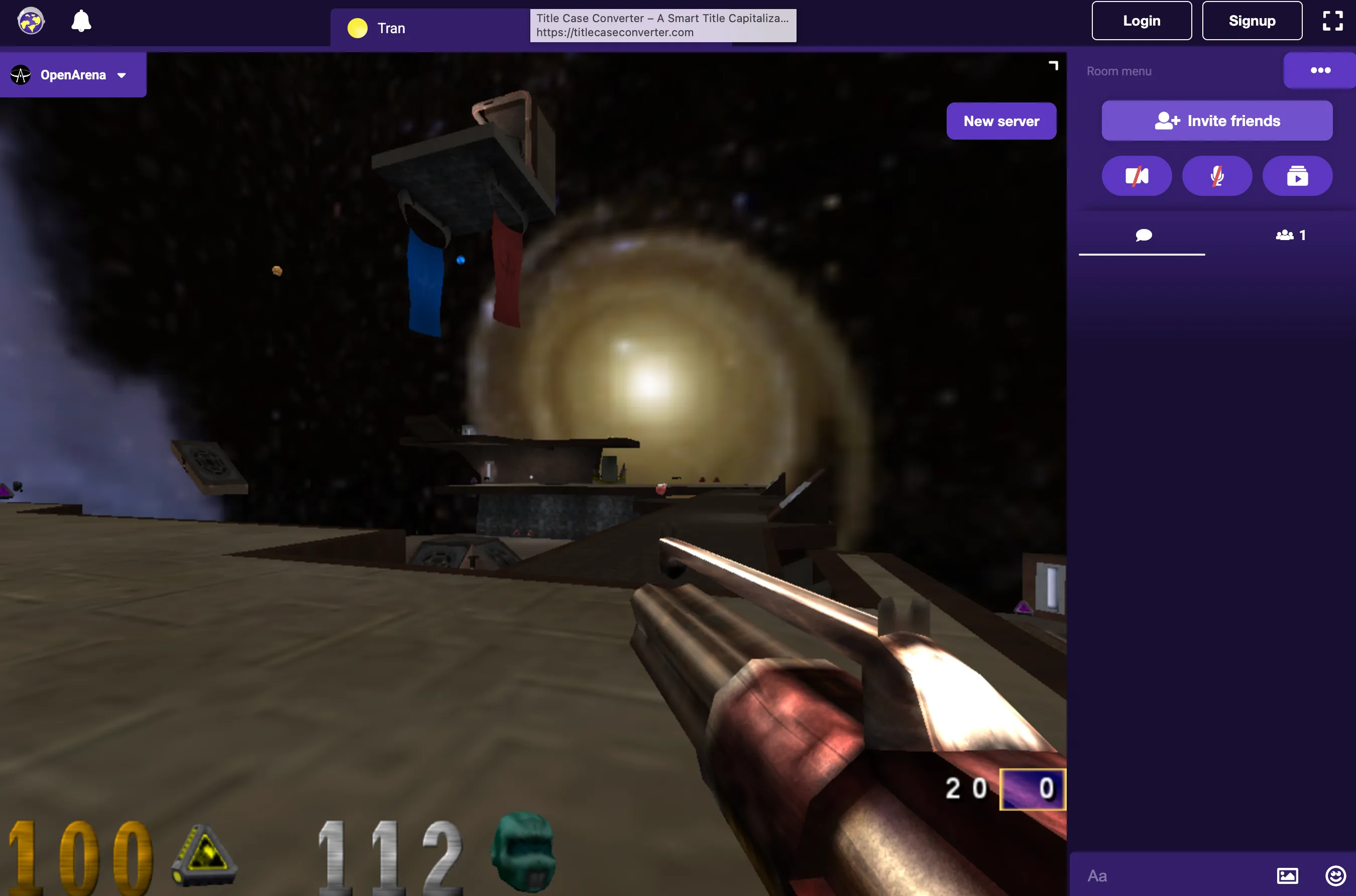Cảnh đầu trận đấu trong game OpenArena Live, một tựa FPS 3D có thể chơi trên trình duyệt