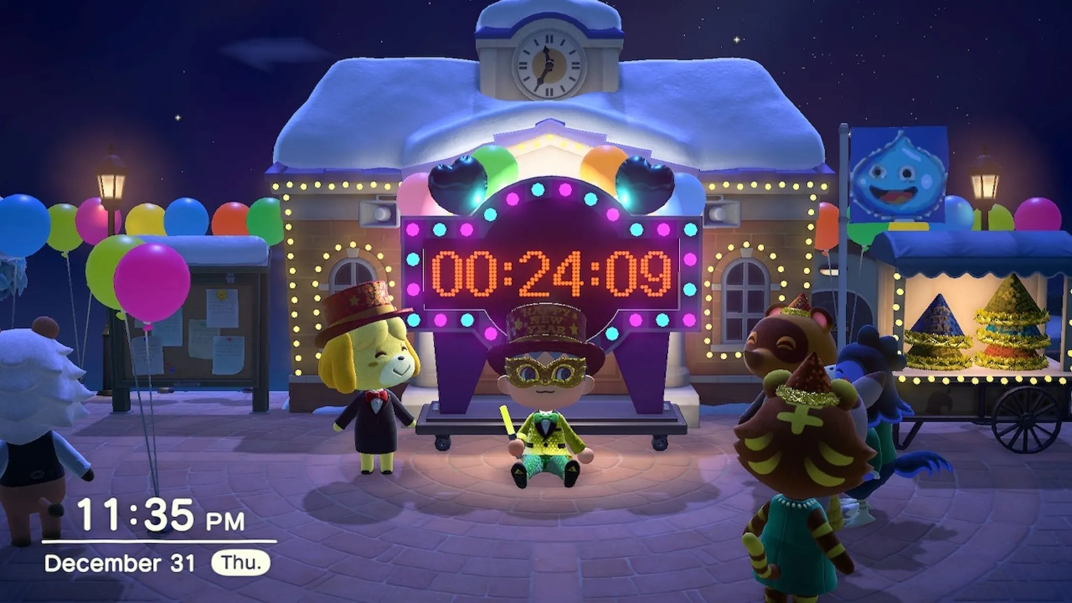 Cảnh đón Năm Mới sôi động trong Animal Crossing: New Horizons