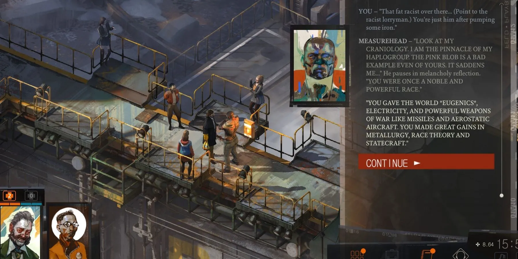 Cảnh gameplay của Disco Elysium, một game RPG isometric với phong cách nghệ thuật độc đáo