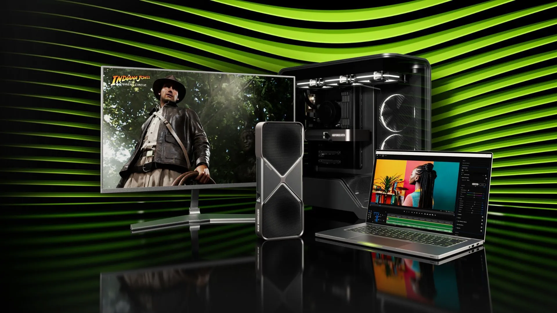 Card đồ họa NVIDIA RTX 5090 với thiết kế tản nhiệt lớn và đèn LED RGB