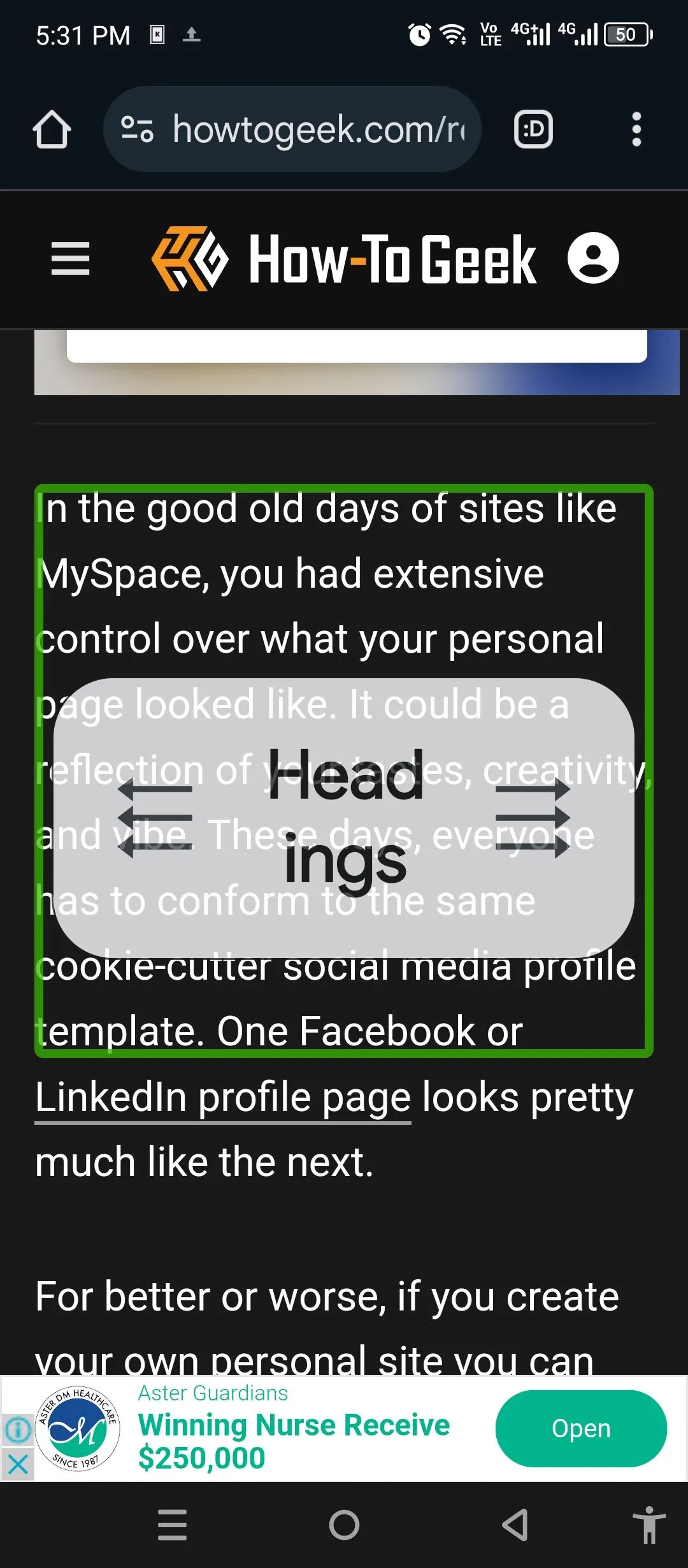 Chế độ &quot;Headings&quot; của TalkBack giúp người dùng điều hướng nhanh qua các phần tiêu đề trong bài viết