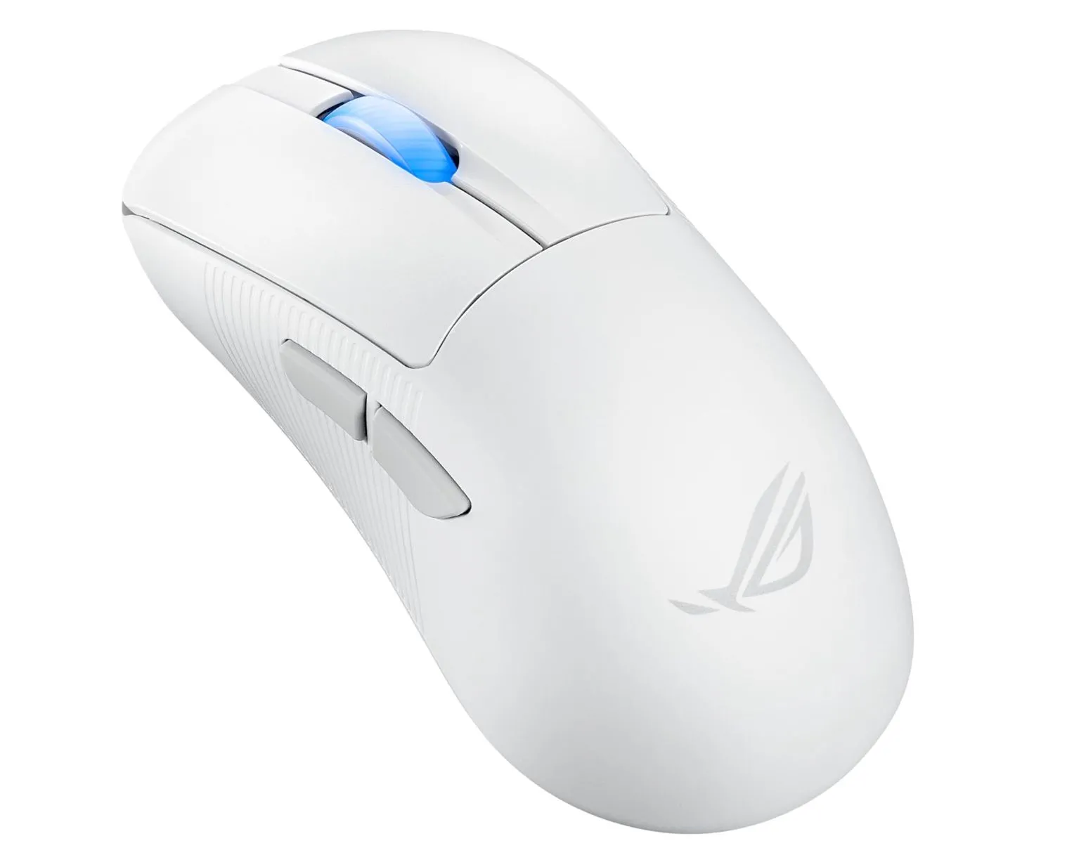 Chuột gaming ASUS ROG Keris II Ace không dây màu đen trên nền trắng, nổi bật với thiết kế siêu nhẹ và nút bấm linh hoạt