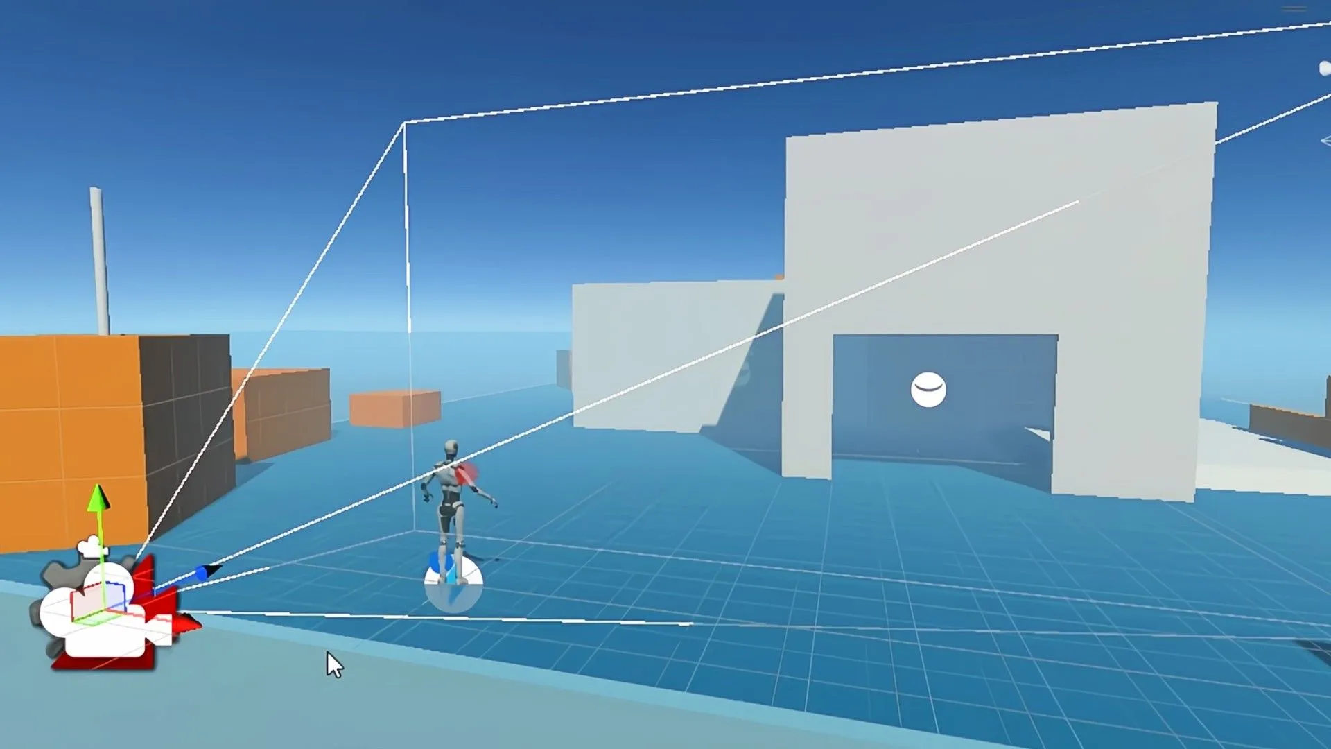 Công cụ Unity Engine được sử dụng để phát triển game Android với camera hướng vào khung xương, minh họa tính năng Unity Remote giúp kiểm tra game trên thiết bị thực.