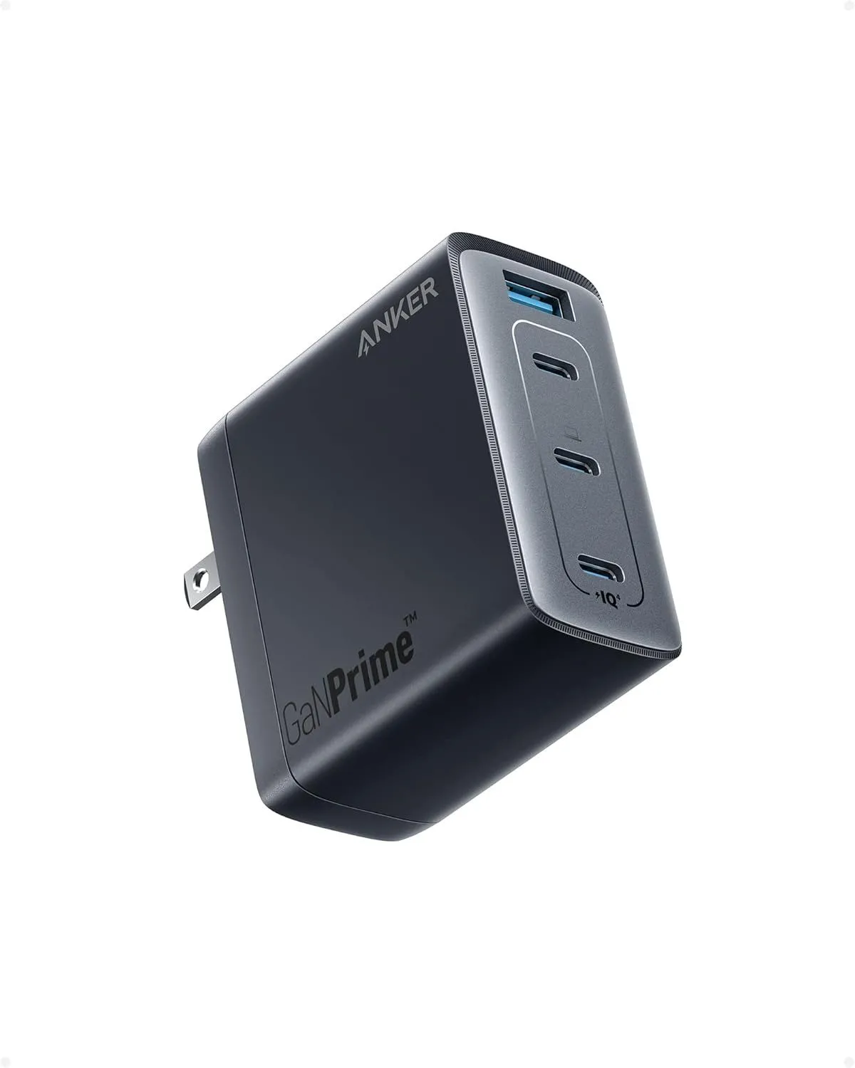 Củ sạc Anker 150W USB-C GaNPrime màu đen, thiết kế nhỏ gọn với nhiều cổng sạc.