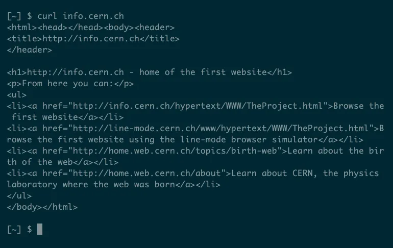 curl lấy mã nguồn HTML của trang web CERN