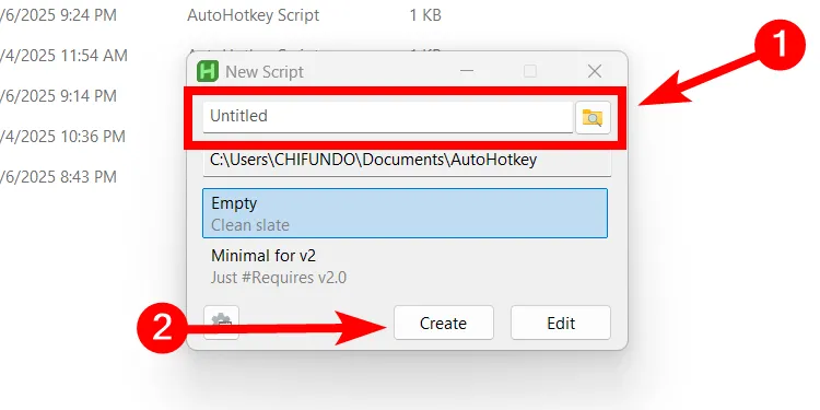 Đặt tên cho script AutoHotkey mới