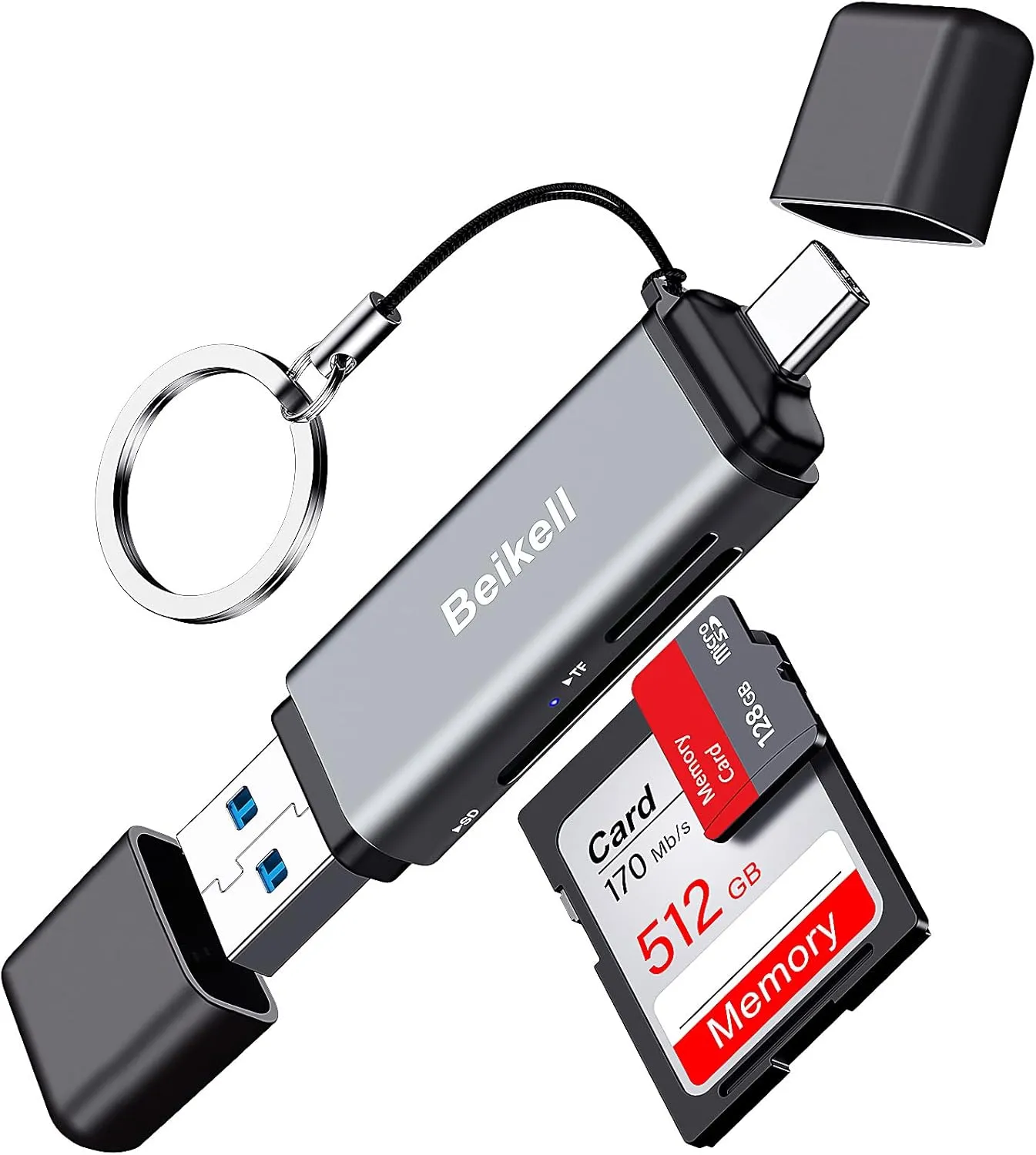 Đầu đọc thẻ nhớ Beikell đang truyền dữ liệu từ thẻ SD sang laptop