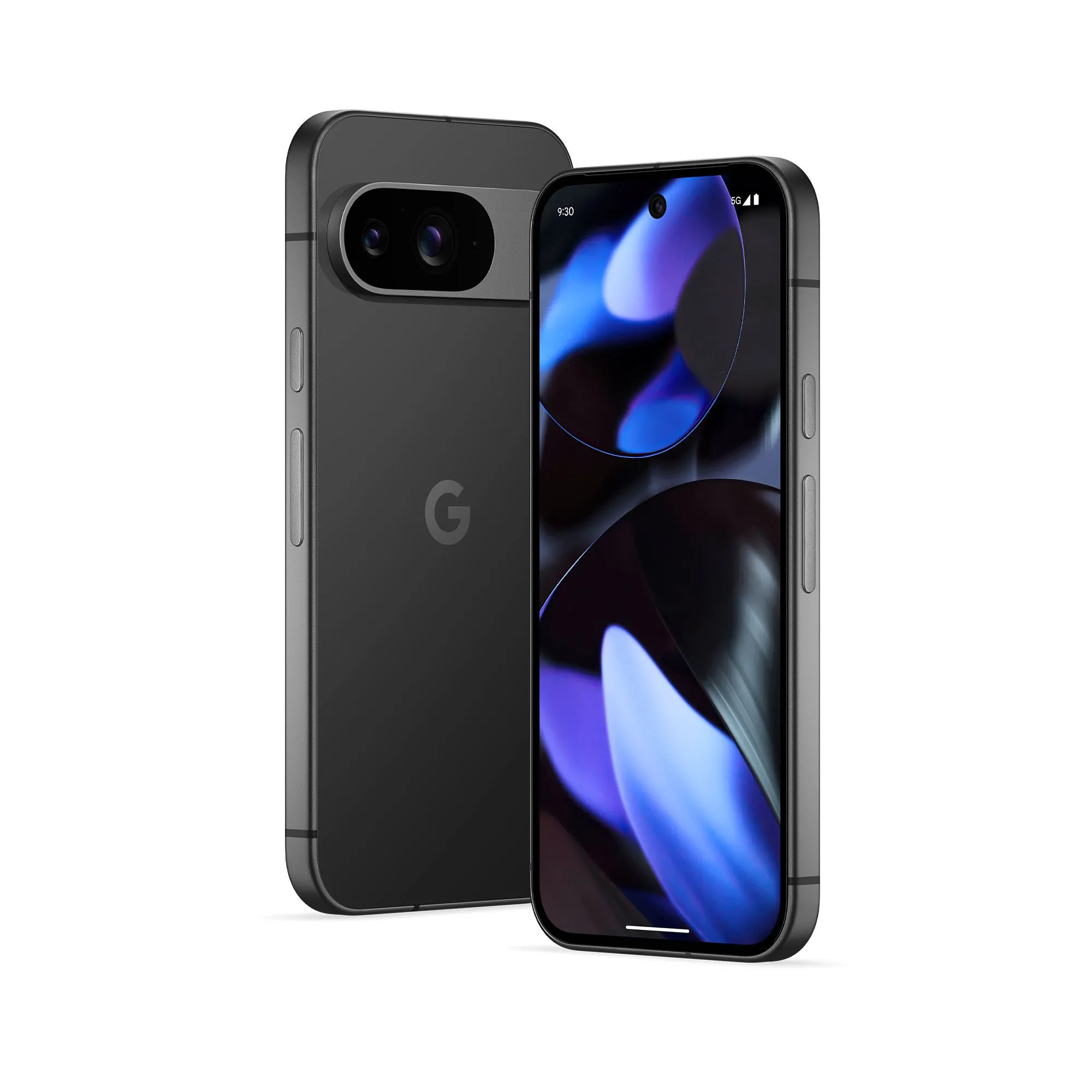 Điện thoại Google Pixel 9 màu Obsidian đặt trên nền trắng tinh tế