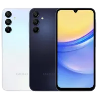 Điện thoại Samsung Galaxy A15 màu xanh trên nền trong suốt, biểu tượng cho dòng điện thoại Samsung giá rẻ