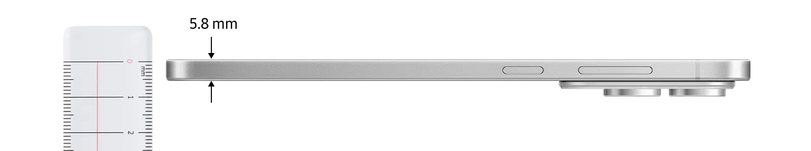 Điện thoại Samsung Galaxy S25 Edge đặt cạnh thước đo, thể hiện độ mỏng ấn tượng của thiết bị