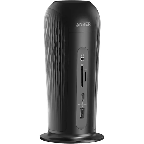 Docking station Anker PowerExpand 12-in-1 màu đen, với nhiều cổng kết nối hiển thị rõ ràng