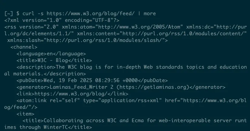 Dữ liệu RSS định dạng XML được lấy qua curl