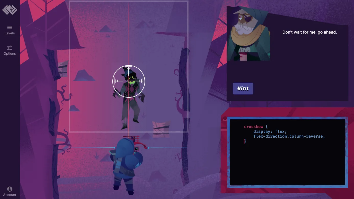 Flexbox Zombies hướng dẫn điều khiển nỏ bằng CSS để tiêu diệt zombie