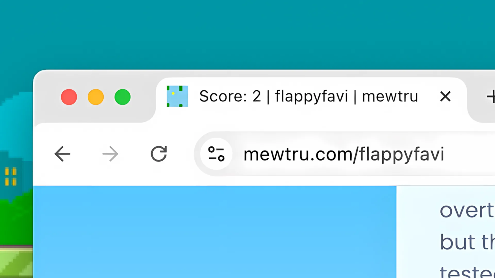 Game Flappy Bird clone chạy trong biểu tượng tab trình duyệt, hiển thị hình ảnh chim và ống cống