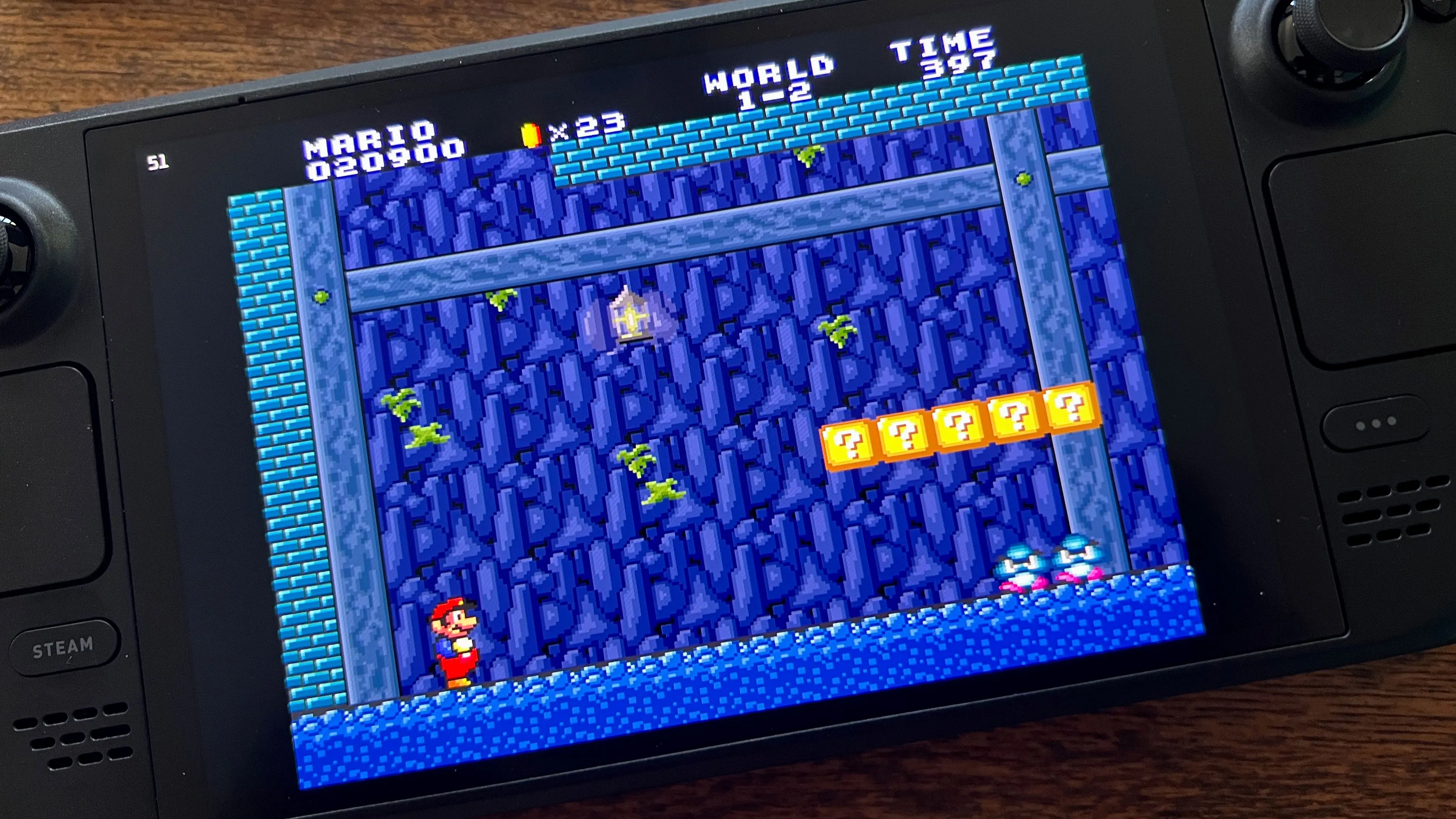 Game Super Mario All-Stars hiển thị trên màn hình 16:10 của Steam Deck