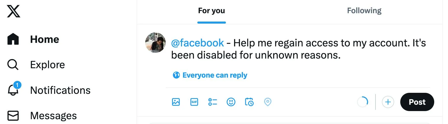 Gắn thẻ tài khoản Facebook trên X để tìm sự hỗ trợ