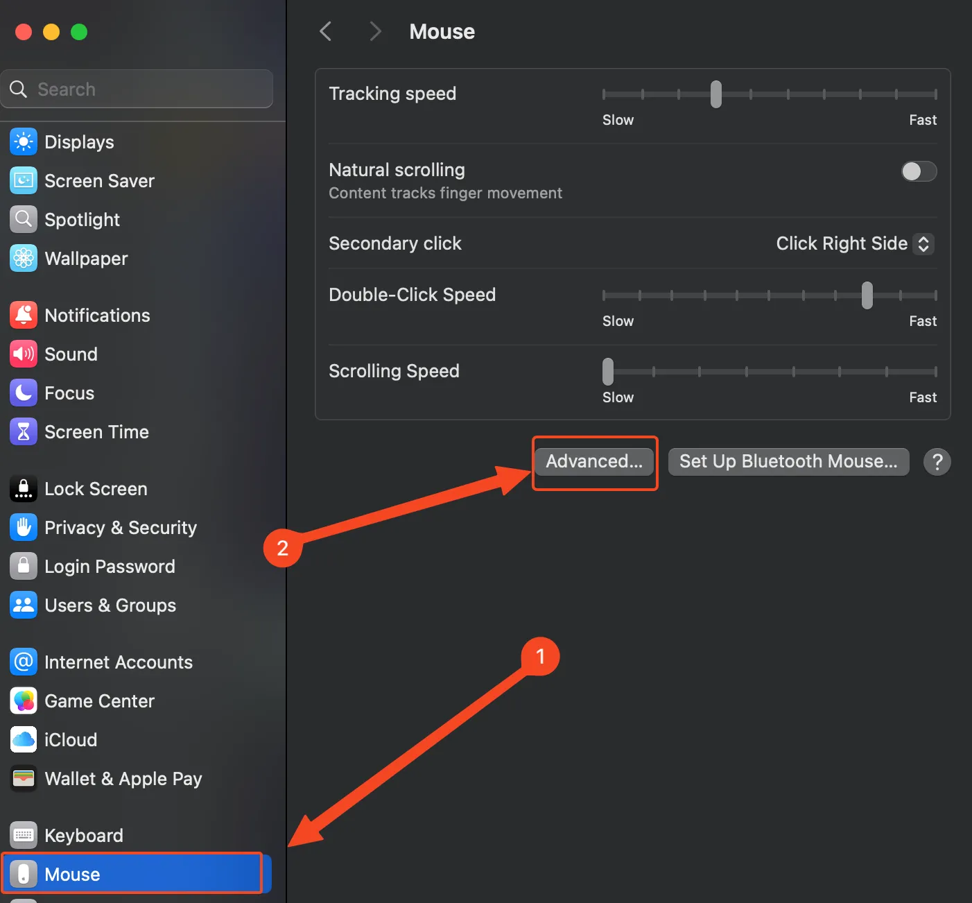 Giao diện cài đặt Chuột trong ứng dụng Cài đặt hệ thống của macOS.