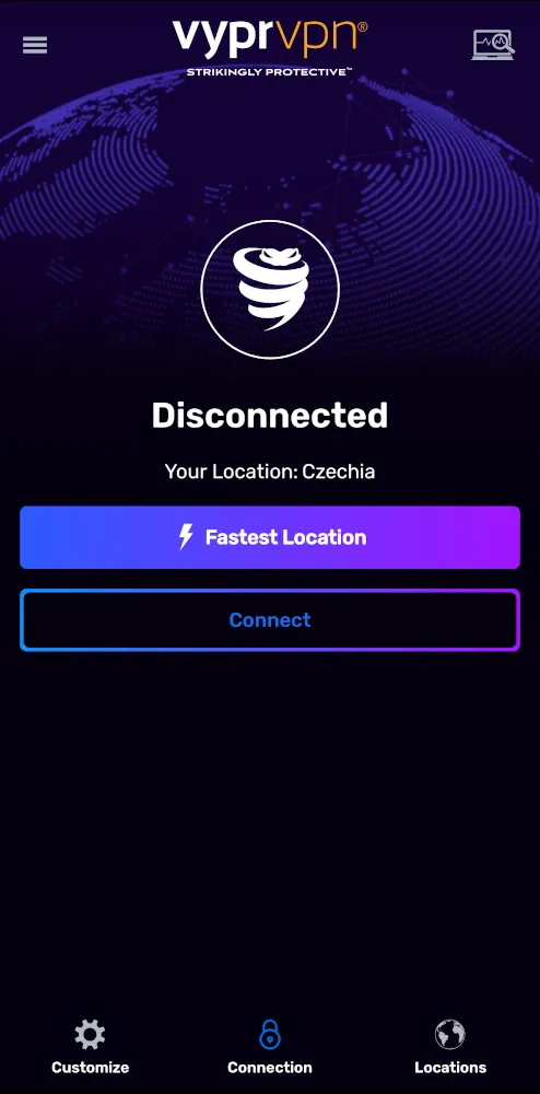 Giao diện chính hiện đại của ứng dụng VyprVPN trên máy tính