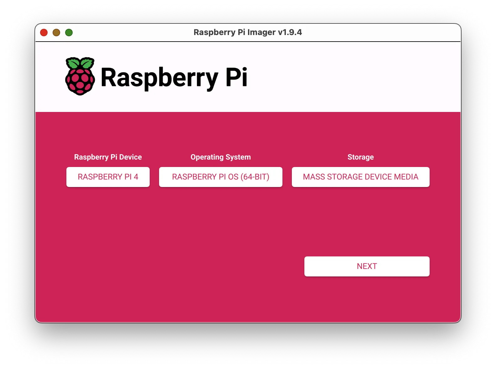 Giao diện công cụ Raspberry Pi Imager để cài đặt hệ điều hành