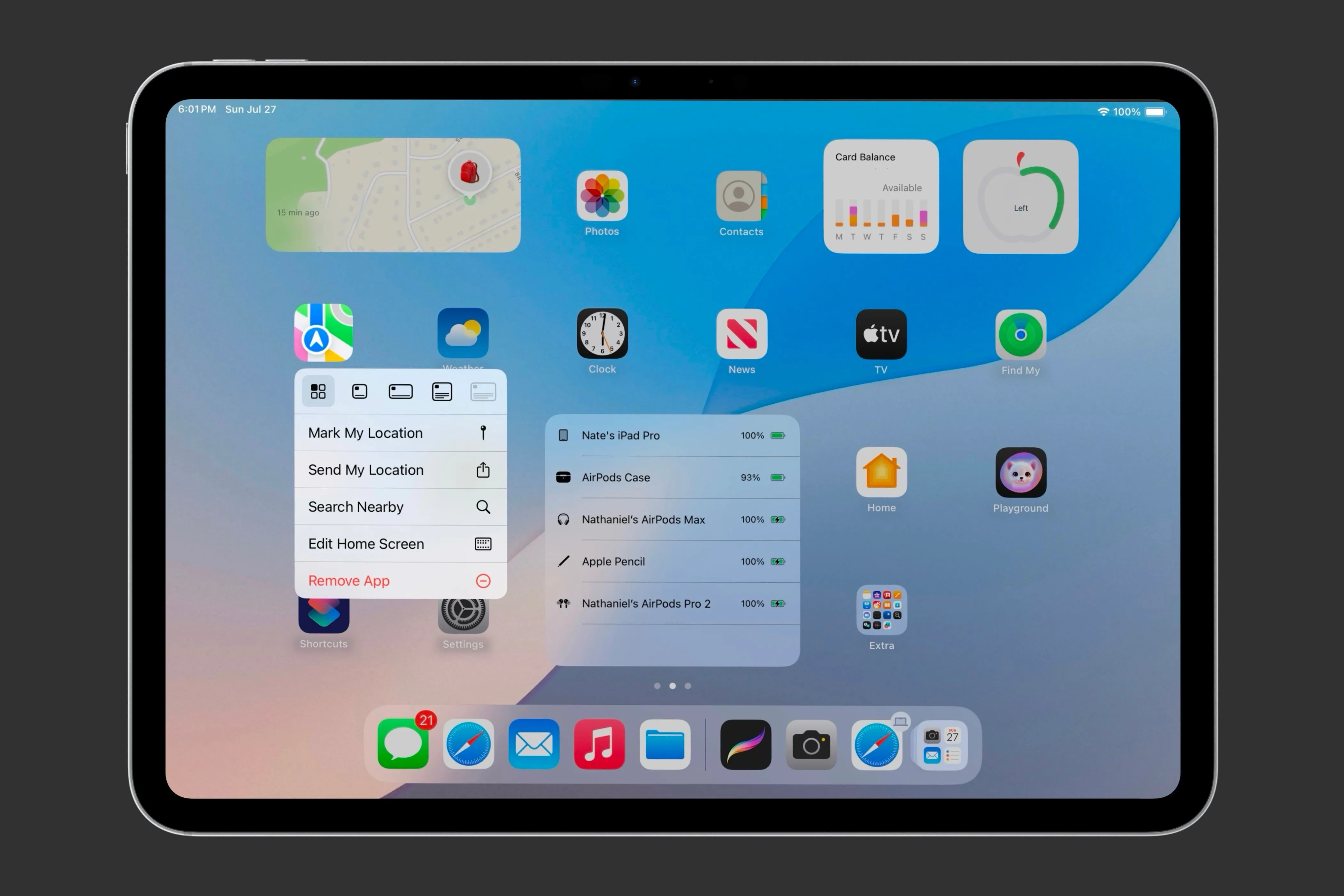 Giao diện Haptic Touch được hiển thị trên iPad, đang sử dụng với ứng dụng Bản đồ