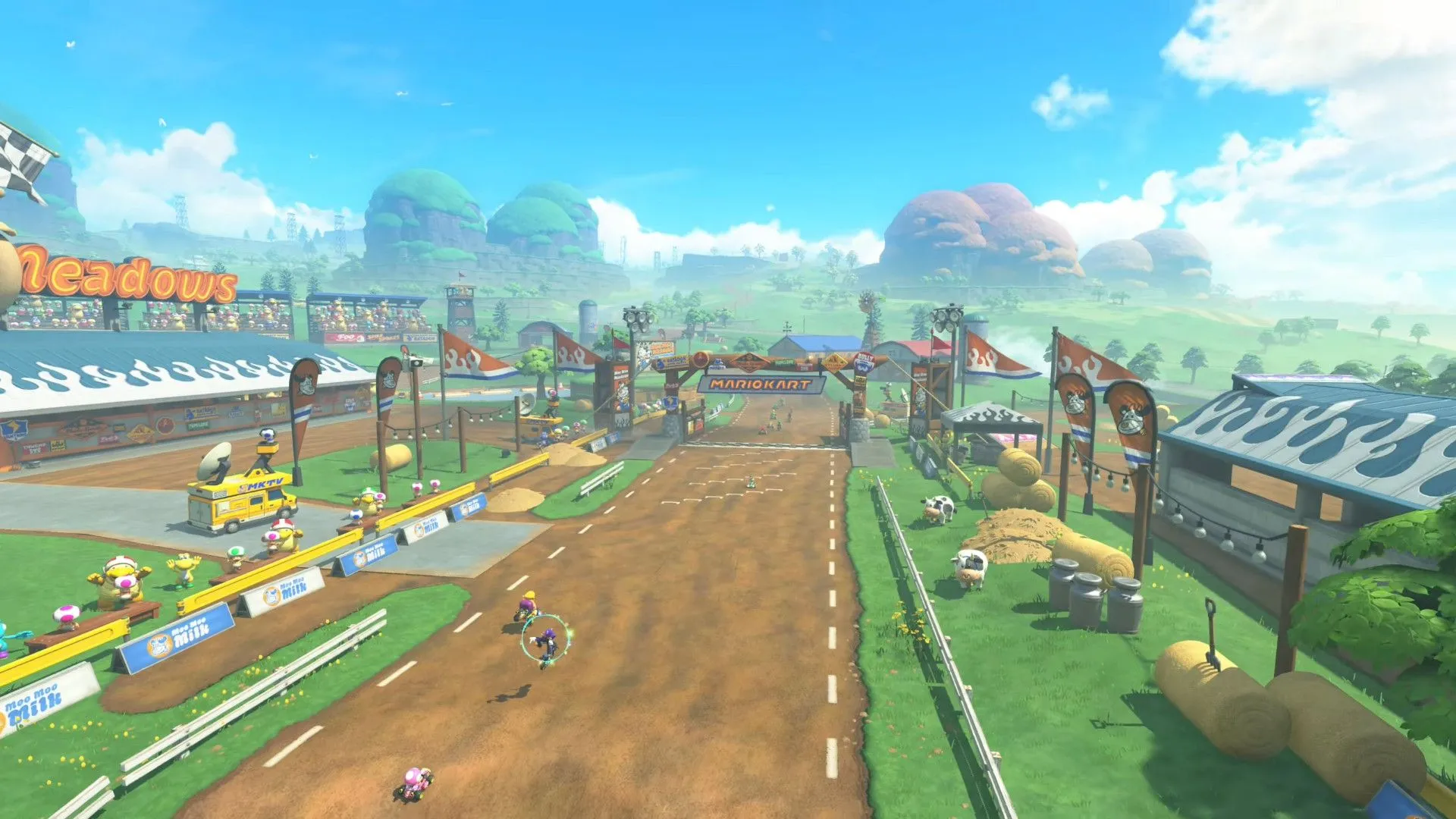Góc nhìn từ trên cao một đường đua sống động trong Mario Kart World