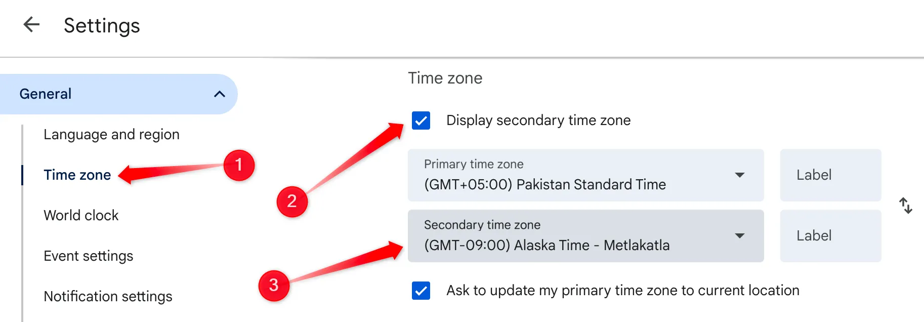 Hiển thị múi giờ phụ trong cài đặt Google Calendar để quản lý lịch trình toàn cầu