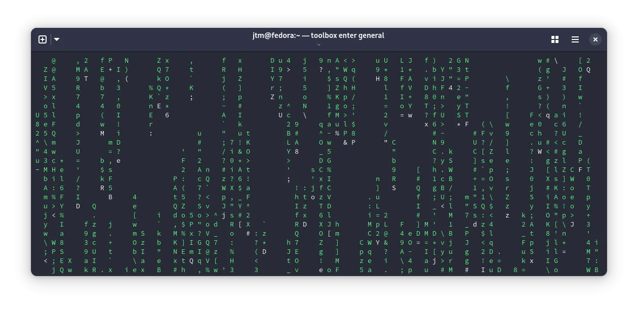 Hiệu ứng Matrix chảy chữ màu xanh lá từ lệnh `cmatrix` trong terminal Linux