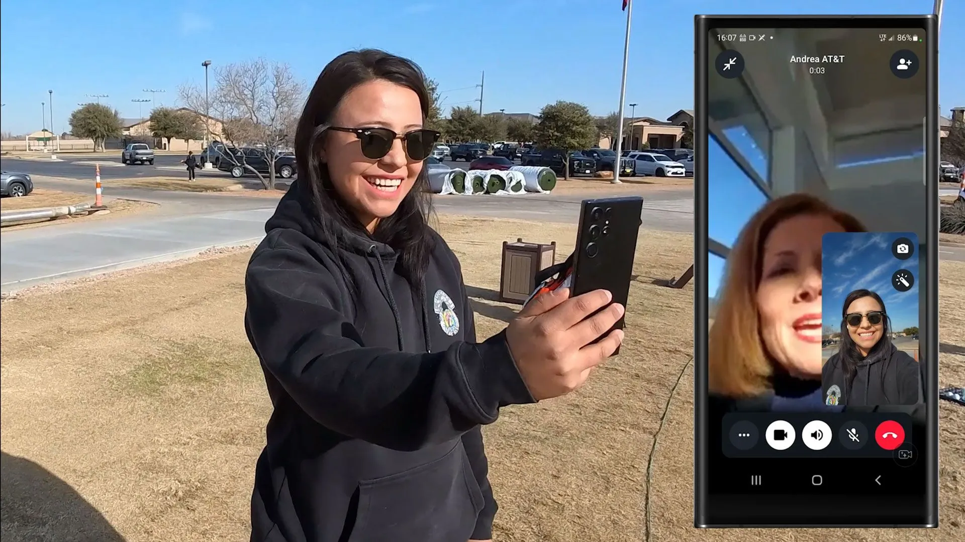 Hình ảnh cuộc gọi video vệ tinh AST SpaceMobile của AT&amp;T trên điện thoại di động