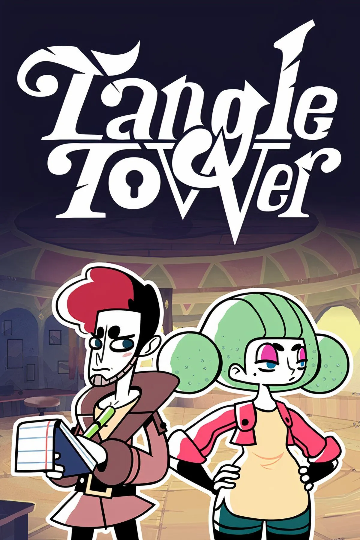 Hình ảnh Detective Grimoire và Sally trong Tangle Tower đang điều tra một manh mối